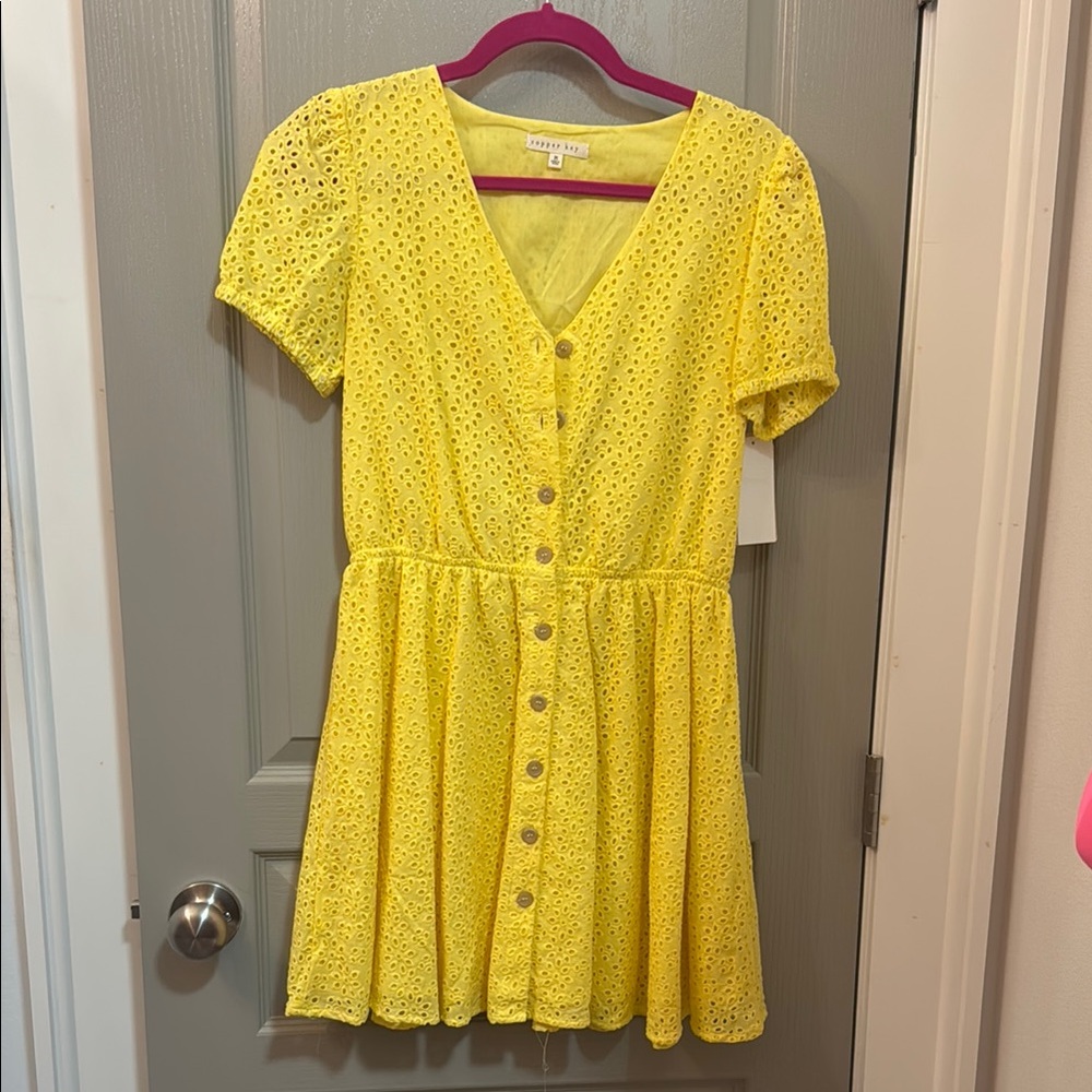 Copper Key Sunny Yellow Eyelet Dress